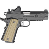 Operator AOS, 1911, Single Action Only, Semi-automatic, Metal Frame Pistol, Commander Size, 9MM, 4.25" Match Grade Barrel, Aluminum Alloy Frame, Carbon Steel Slide, Cerakote Finish, Black, Optic Ready, VZ G10 Grips, Tritium Front Sight, Tactical Rack Whi