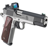 Ronin AOS, 1911, Single Action Only, Semi Automatic, Metal Frame Pistol, Full Size, 9MM, 5" Match Grade Barrel, Stainless Steel Frame, Optic Ready, Blued Steel Slide, Black, Wood Grips, Fiber Optic Front Sight, Tactical Rack White Dot Rear Sight, Manual