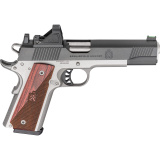 Ronin AOS, 1911, Single Action Only, Semi-automatic, Metal Frame Pistol, Full Size, 45 ACP, 5" Match Grade Barrel, Stainless Steel Frame, Optic Ready, Blued Steel Slide, Black, Wood Grips, Fiber Optic Front Sight, Tactical Rack White Dot Rear Sight, Manu