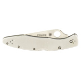 Police, 4.125" Folding Knife, Clip Point, Plain Edge, VG10/Satin, Stainless, Circle Thumb Hole/Pocket Clip C07P