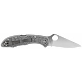 Delica4, Lightweight, Folding Knife, VG10/Satin, Plain, Clip Point, Circle Thumb Hole/Pocket Clip, 2.875", Grey FRN, Box C11FPGY