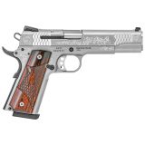 Model SW1911 Engraved .45 ACP 4.25 Inch Stainless Steel Barrel Engraved Slide Glass Bead Finish Wood Grip 8 Round