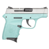 M&P Bodyguard, Double Action Only, Semi-Automatic, Polymer Frame Pistol, Sub-Compact, 380ACP, 2.75" Barrel, Cerakote Finish, Silver Slide, Robins Egg Blue Frame, Fixed Sights, 6 Round, 2 Magazines 14023