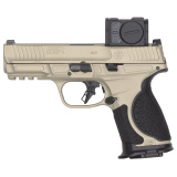 M&P M2.0 Metal Compact, Spec Series VI, Semi-automatic, Striker Fired, Aluminum Frame Pistol, Compact, 9MM, 4" Barrel, Cerakote Finish, Champagne, Aimpoint ACRO P-2 Optic, Inline Ported Slide, Floyds Custome Shop EDC Magwell and Baseplates, Adjustable Si