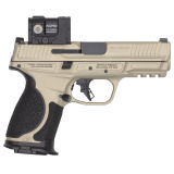 M&P M2.0 Metal Compact, Spec Series VI, Semi-automatic, Striker Fired, Aluminum Frame Pistol, Compact, 9MM, 4" Barrel, Cerakote Finish, Champagne, Aimpoint ACRO P-2 Optic, Inline Ported Slide, Floyds Custome Shop EDC Magwell and Baseplates, Adjustable Si