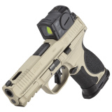 M&P M2.0 Metal Compact, Spec Series VI, Semi-automatic, Striker Fired, Aluminum Frame Pistol, Compact, 9MM, 4" Barrel, Cerakote Finish, Champagne, Aimpoint ACRO P-2 Optic, Inline Ported Slide, Floyds Custome Shop EDC Magwell and Baseplates, Adjustable Si