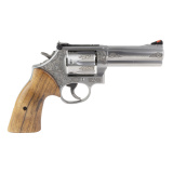 686 Plus, Double/Single Action, Metal Frame Revolver, Medium Frame, L-Frame, 357 Magnum/.38 Special, 4.13" Barrel, Engraved Stainless Steel Finish, High-Grade Walnut Grips, Adjustable Rear Sight, 7 Rounds 14783