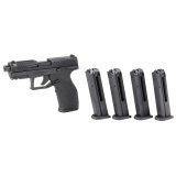 TX22, Semi-automatic, Striker Fired, Polymer Frame Pistol, Full Size, 22 LR, 4.6" Barrel, 1/2X28 Thread Pitch, Anodized Finish, Black, Adjustable Rear Sights, White Dot Front Sight, Manual Safety, 10 Rounds, 5 Magazines, Taurus Performance Trigger System