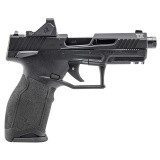 TX22 TORO, Striker Fired, Semi-automatic, Polymer Frame Pistol, Full Size, 22 LR, 4.6" Threaded Barrel, 1/2X28 Thread Pitch, Anodized Finish, Black, Drift Adjustable Rear Serrated Sight, Fixed White Dot Front Sight, Equipped with Viridian RFX-11 3 MOA Gr