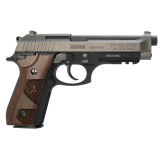 PT92, Double/Single Action, Semi-automatic, Metal Frame Pistol, Compact, 9MM, 5" Barrel, Matte Finish, Black, Wood Grips, Fixed Sights, orange Dot Front Sight, Manual Thumb Safety, 17 Rounds, 2 Magazines 1-92015C1-HW2