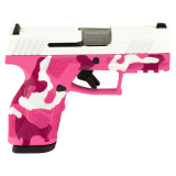 GX2, Semi-automatic, Striker Fired, Compact, 9MM, 3.38" Barrel Length, Pink Commando Camo Cerakote Finish by Skydas, Manual Safety, White Dot Front Sight with Drift Adjustable Rear Sight, 10 Rounds, 2 Magazines 1-GX2939-10
