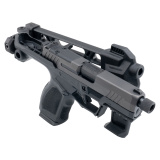 GX4 Strike Bravo, Single Action Only, Semi-automatic, Steel Frame Pistol, Compact, 9MM, 3.7" Barrel, Threaded 1/2X28, Matte Finish, Black, Strike Industries FSA Single Stabalizer and Brace, Fixed White Dot and Drift Adjustable Rear Sights, Trigger Safety
