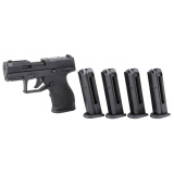 TX22 Compact, Semi-automatic, Striker Fired, Polymer Frame Pistol, Compact, 22 LR, 3.5" Barrel, 1/2X28 Thread Pitch, Anodized Finish, Black, Adjustable Rear Sights, White Dot Front Sight, Manual Safety, 10 Rounds, 5 Magazines, Taurus Performance Trigger