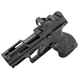 TX22 TORO, Striker Fired, Semi-automatic, Polymer Frame Pistol, Compact, 22 LR, 3.6" Barrel, Anodized Finish, Black, Drift Adjustable Rear Serrated Sight, Fixed White Dot Front Sight, Equipped with Viridian RFX-11 3 MOA Green Dot Optic, Thumb Safety, 2 M