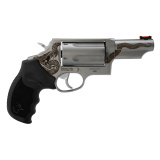 Judge, Revolver, Double/Single Action, 45 Colt/.410 Bore, 3" Barrel, Engraved Stainless Steel Finish, Silver, Rubber Grips, Fiber Optic Front Sight, 5 Rounds 2-441039T-SNK