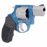 Model 856, Double Action, Metal Frame Revolver, Small Frame, 38 Special, 2" Barrel, Steel, Matte Finish, Sky Blue and Stainless Steel, Rubber Grips, Fixed Sights, 6 Rounds 2-85629ULC23