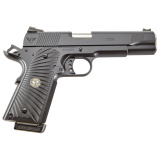 CQB, Single Action Only, Semi-automatic, Metal Frame Pistol, Full Size, 45 ACP, 5" Barrel, Steel Frame, Armor Tuff Finish, Black, G10 Starburst Grips, Fiber Optic Front Sight and Rear Battlesight, Ambidextrous Thumb Safety, 8 Rounds, 2 Magazines CQB-FS-4