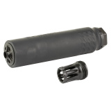 Silent Bandit, Suppressor, 9MM, Titanium & Stainless Steel Construction, Armor Tuff Finish, Black, 6 Baffle, HUB Mount Compatible, Includes K-Mount Muzzle Device SP-SB-9-6-BLK