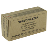 Service Grade, 38 Special, 130 Grain, Full Metal Jacket, 50 Round Box SG38W