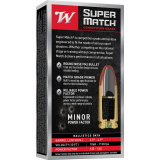 Super Match, 9MM, 124 Grain, Round Nose Bullet, 50 Round Box SM9RN124