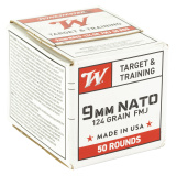 USA WHITE BOX, 9mm, 124 Grain, Full Metal Jacket, 50 Rounds Box W9NATO50