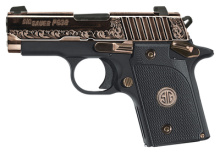 P938 Rose Gold 9mm 3 Inch Barrel Stainless Steel Slide With Engraved Rose Gold Polished Finish Siglite Night Sights Ambidextrous Safety G-10 Grip 6 Round