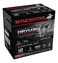 Drylok Super Steel High Velocity Waterfowl Loads Plated12 Gauge 3 Inch 1450 FPS 1.25 Ounce 4 Steel Shot