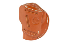 4 Way Holster, Leather Belt Holster, Right Hand, Classic Brown, Fits Glock 48 & S&W EZ380, Size 1 4WH-1-CBR-R