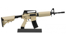 AR-15 Non-Firing Mini Replica, 1/3 Scale, Includes: Charge Handles Opens Dust Cover, Trigger, Firing Modes, Adjustable Stock, Carry Handle, Removeable Magazine with Three Brass Rounds, Removable Cleaning Rod, Magazine Release Button, Flat Dark Earth Fini