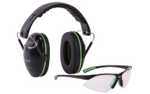 Gamma Junior Earmuff & Glasses Combo, Black/Green Plastic, NRR 23 Rated, Anti-fog/Clear Lenses, Adjustable, Foldable 2325