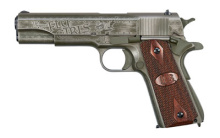 Fly Girls, Special Edition WW2, Semi-automatic, 1911, 45 ACP, 5" Barrel, Steel Frame, Black and OD Green Cerakote Finish, Wood Grips with US Logo, 7Rd, 1 Mag, Thumb Safety, Blade Front/Adjustable Rear Sight, Custom Engraved w/Original Fly Girls Script, L