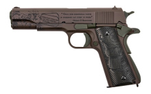 D-Day, The General 1911, Semi-automatic, 45 ACP, 5", Steel, Patriot Brown And Olive Drab Cerakote, Wood Grips, 7Rd, 1 Mag, Thumb Safety 1911BKOWC4