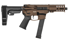MkG Banshee, Semi-automatic Pistol, 45 ACP, 5" Barrel, Aluminum Frame, Midnight Bronze Cerakote, 13Rd, CMMG RipBrace Pistol Brace, Thread Protector, CMMG RML4 Hand Guard, Magpul MOE Pistol Grip, Ambi Sling Plate, Ambi Selector, Ambi Charging Handle, 1 Gl