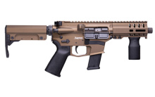 MkGs Banshee, Semi-automatic Pistol, 9mm, 5" Barrel, Aluminum Frame, Midnight Bronze Cerakote, 33Rd, Tailhook MOD 2 Pistol Brace, Thread Protector, Threaded 1/2-28, CMMG RML4 Hand Guard, Magpul MOE Pistol Grip, Ambi Sling Plate, Ambi Selector, Ambi Charg