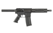 Fire for Effect 300BLK Pistol, Semi-automatic, 300 AAC Blackout, 8" Barrel, 1:7 Twist, Aluminum Frame, Black Finish, A2 Pistol Grip, 30Rd, A2 Style Birdcage Flash Hider, Low Profile .750 Gas Block, Free Float Round Hand Guard, Flat Top FE30A01