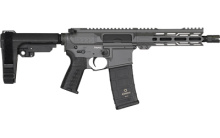 Banshee MK4, Semi-automatic Pistol, AR, 9MM, 8" Threaded Barrel, 1/2x28, CMMG Zeroed Linear Compensator, Cerakote Finish, Tungsten, M-LOK Handguard, CMMG Zeroed Polymer Grip, Pistol Tube, Manual Safety, 30 Rounds, 1 Magazine PE-94A5185-TNG