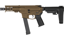 Banshee MKGs, Semi-automatic Pistol, AR, 9MM, 5" Threaded Barrel, 1/2x28, CMMG Zeroed Linear Compensator, Cerakote Finish, Midnight Bronze, M-LOK Handguard, CMMG Zeroed Polymer Grip, Pistol Tube, Manual Safety, 33 Rounds, 1 Magazine, Accepts GLOCK Style