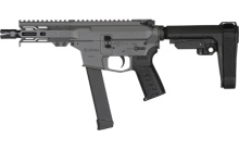 Banshee MKGs, Semi-automatic Pistol, AR, 9MM, 5" Threaded Barrel, 1/2x28, CMMG Zeroed Linear Compensator, Cerakote Finish, Tungsten, M-LOK Handguard, CMMG Zeroed Polymer Grip, Pistol Tube, Manual Safety, 33 Rounds, 1 Magazine, Accepts GLOCK Style Magazin