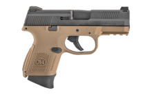 FNS-9, Semi-automatic Pistol, Striker Fired, Compact, 9mm, 3.6" Barrel, Black Polymer Frame, Flat Dark Earth Slide Finish, Fixed 3-Dot Sights, Non-Manual Safety, 1-12Rd & 1-17Rd Magazine, Fired Case 66-100230