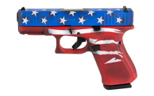 23, GEN 5, Semi-automatic, Striker Fired, Compact, 40 S&W, 4.02", Red, White, Blue, BattleWorn Flag, Polymer, 13 Rounds, 3 Mags, Fixed Sights, DLC PA235S204-RWBBWFL