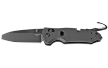 Trauma First Response Tool, Folding Knife, Bohler N680, Partially Serrated Edge, Opposing Bevel, 3.4", Black Cerakote Blade, Black G-Mascus Frame 34760