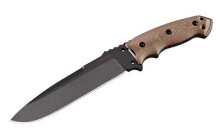 EX-F01, 7" Fixed Blade Knife, Drop Point Blade, G10 Frame, A2 Black Kote, G-Mascus Tan Scales, Black Sheath 35157