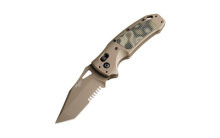 SIG K320 AXG Scorpion, Folding Knife, Cerakote Finish, Tan, Tanto Point, 3.5" Blade Length, CPM-S30V Blade Steel, Combo Edge, ABLE Lock, Green G-10 Inserts with Mini Piranha Texture 36368