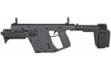 VECTOR SDP SB Enhanced, Combat Grey, 6.5'' threaded barrel, KRISS recoil mitigation system, DEFIANCE folding sights, SB Tactical SBX-K brace, KRISS Folding Adapter, thread protector, mini handguard, short rail section, 1 magazine, cleaning kit, user manu