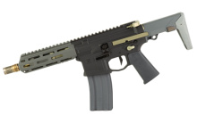Honey Badger, Semi-automatic, SBR, 300 Blackout, 7" Threaded Barrel, Black Cerakote Finish, Collapsible Stock, 30Rd, Optic Not Included, Factory BLEM that was Cerakoted by Q to Cover Finish Imperfections HB-300BLK-7IN-SBR-BLK