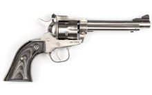 Single-Six Convertible, Single Action Revolver, 22LR/22WMR, 5.5" Barrel, Satin Stainless Finish, Black Laminate Grips, 6Rd, Adjustable Sights 00677