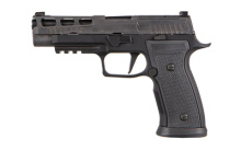 P320 AXG Pro Carry, Striker Fired, 9mm, 3.9" Barrel, Polymer Grips, Black Nitron Slide Finish, Titanium Cerakote Frame Finish, XSeries Optic-ready Slide, X-Ray 3 Night Sights, 17 Round, 2 Magazines 320AXGCA-9-RTXR3-R2