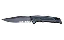 Recondo FX, Fixed Blade Knife, 4.6" Clip Point, Serrated Edge, Black Rubber Handle, Cryo 440C Steel, Titanium Nitride Finish, Black, Includes Kydex Sheath and UMS Clip SOG-17-22-02-57