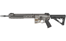 Rare Breed Crusader, Semi-automatic, 223 Rem/556NATO, 14.5" Barrel (16" OAL with Pinned Brake), Mid-length Gas System, Distressed Cerakote Finish, Magpul CTR Stock, 12" M-LOK Rail and R2 Brake, S.T. Billet Sights, Jeweled Mil-Spec Trigger, Spikes Pro Gri