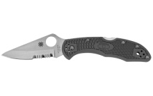Delica4, Lightweight, Folding Knife, Silver, Combination, Spear Point, Circle Thumb Hole/Pocket Clip, 3", Box, Satin, VG-10, Foliage Green C11PSFG